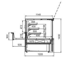 Схема кондитерской витрины Missouri MC 120 patisserie PS 140-DLM
