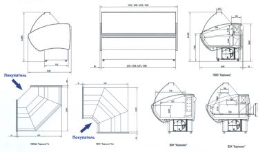 Схемы витрин холодильных модельного ряда «Каролина»