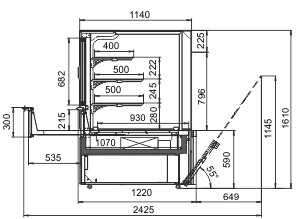 Схема кондитерской витрины Missouri MC 120 patisserie OS 160-DLM